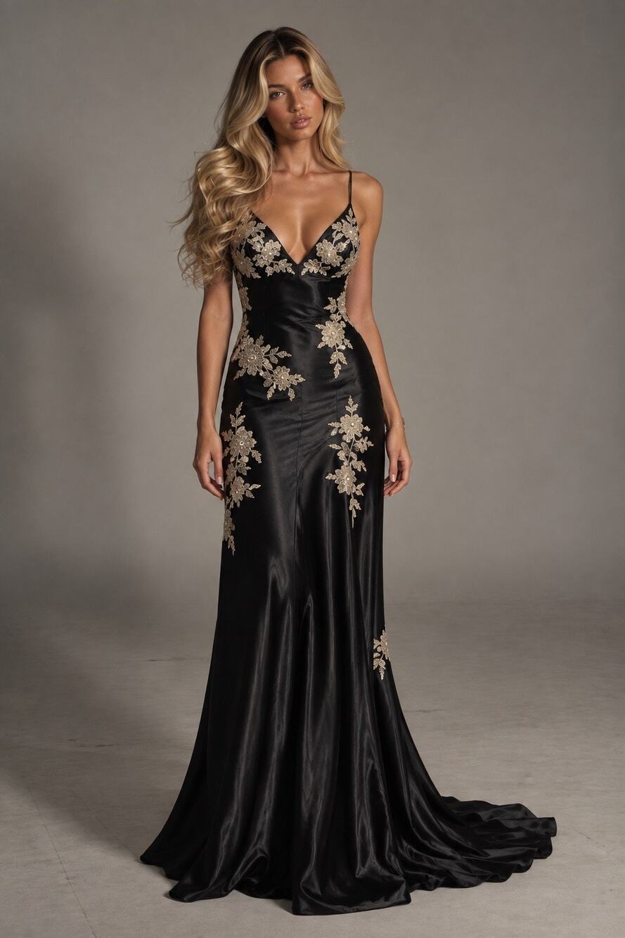 Vintage Y2K Niki Livas Backless Black Satin Gown Sz 10 MSRP $280 Vamp Goth
